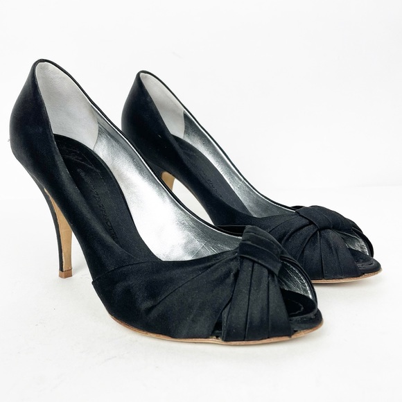Giuseppe Zanotti Shoes - Guiseppe Zanotti Black Knot Satin Peep Toe Heels
